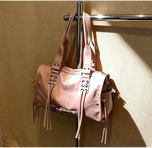 Miniatura 5 de Bolso de mano grande de poliuretano para mujer, bolso de hombro retro Boston con acento vintage, bolso de otoño con asa superior informal