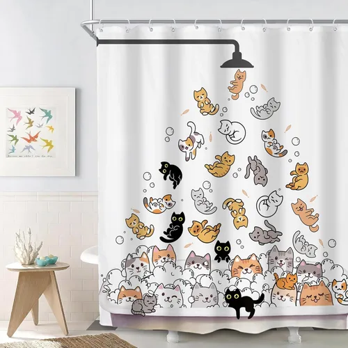 Miniatura 20 de SVBright Divertida cortina de ducha con diseño de perro para niños, diseño de corgi con dibujos animados, 72 pulgadas de ancho x 72 pulgadas