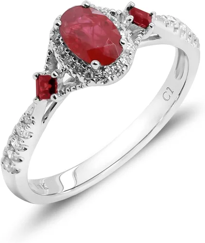 Miniatura 2 de Gin & Grace Anillo de rubí genuino Mozambique de oro blanco de 10 quilates con diamantes para mujer Joyas hechas a mano con forma de rubí de origen