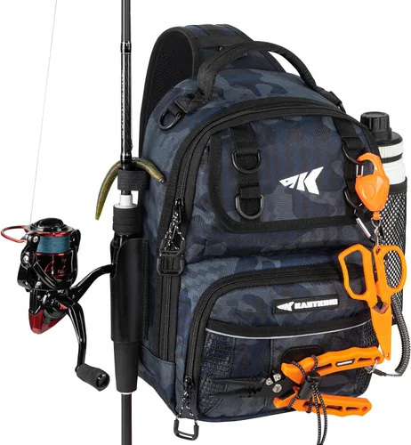 Miniatura 8 de KastKing Bolsa de Pesca con Eslinga BaitSpace, Mochila de Pesca con Soporte para Caña y Bebidas, Bolsa de Aparejos para Equipo de Pesca H: Negro