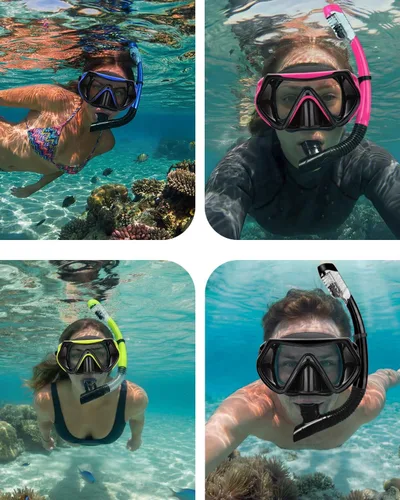 Miniatura 2 de Equipo de esnórquel para adultos, juego de máscara de esnórquel en seco, juego de máscara de buceo para adultos, máscara de buceo panorámica