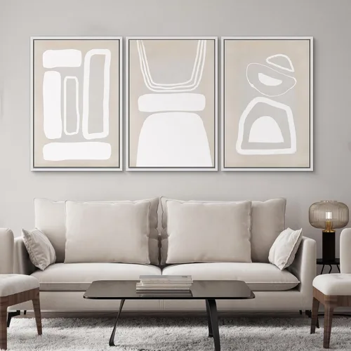 Miniatura 176 de SIGNWIN Lienzo enmarcado para pared, arte con pinceladas de flujo neutro en tonos beige abstractos, ilustraciones, arte moderno, decorativo