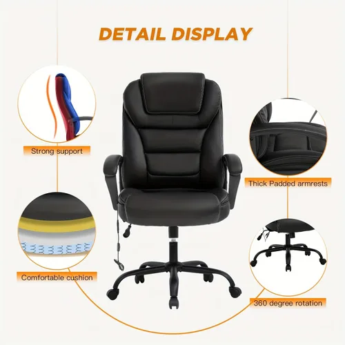 Miniatura 5 de Silla de oficina grande y alta, 500 libras, silla de escritorio ejecutiva resistente con asiento extra ancho, silla ergonómica de cuero sintético