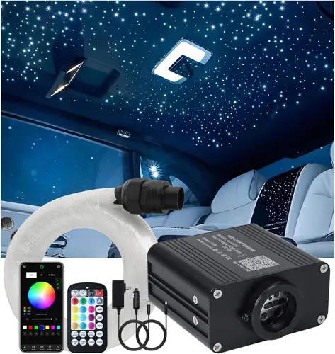 Kit de Luces de Techo de Estrellas de Fibra Óptica de Tamaño Pequeño de 16W, Estrellas Titilantes RGBW con Estrella de Meteorito, Control de APP y