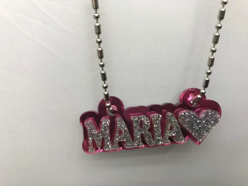 Miniatura 2 de MIRROR MANIA Collar con nombre personalizado con placa de nombre, aspecto de diamante, hecho a pedido, deslumbrante e impresionante, Acrílico