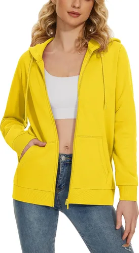Miniatura 16 de TACVASEN Sudaderas con capucha y cremallera para mujer, ligera, de rizo francés, con cremallera completa y bolsillos