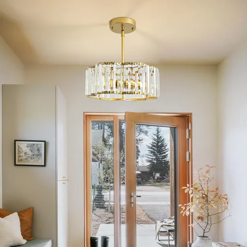Miniatura 3 de Candelabro pequeño de cristal dorado, lámpara moderna de 3 luces para comedor sobre la mesa, accesorio de iluminación redondo para pasillo