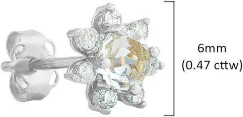 Miniatura 5 de Pendientes de tuerca de oro amarillo o blanco macizo de 14 quilates de 0.157in con piedras preciosas y halo de diamantes