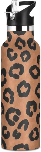Kids Water Bottle for School, Kids Water Bottle Stainless Steel for Travel or School 20 Oz, BPA-Free, Leopard Spots Brown
