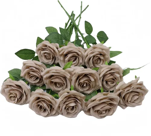 Miniatura 11 de LVEFIT 12 rosas artificiales de seda de color naranja quemado, ramo de rosas de seda de tallo largo para bodas, despedidas de soltera, fiestas