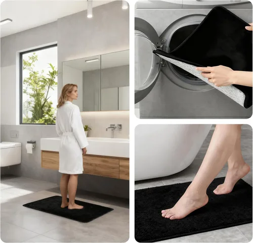 Miniatura 6 de Juego de alfombras de baño de 3 piezas, tapete de baño antideslizante de microfibra absorbente de felpa, forro polar coral, tapete de inodoro