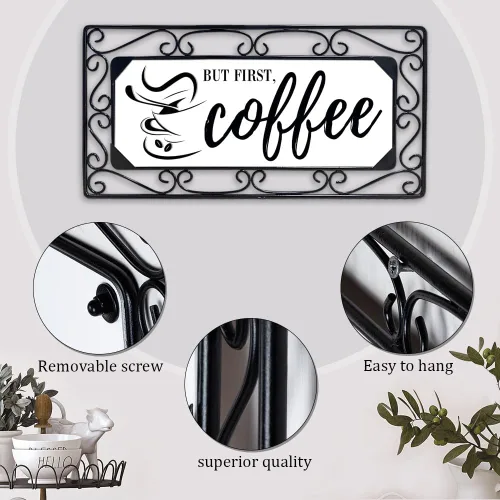 Miniatura 4 de Letrero de café, arte de pared de metal para bar, decoración de cocina y oficina con cita "But First Coffee", letrero para el hogar estilo café, 16