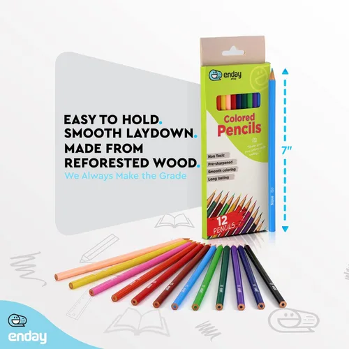 Miniatura 5 de Enday Lápices de colores, 12 unidades, lápices de colores preafilados para niños y adultos, suministros de arte y escuela para dibujar, paquete