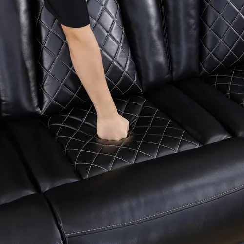 Miniatura 8 de Sofá Seccional Reclinable Eléctrico, Sofá Modular Seccional Reclinable de Cuero Negro, Sofá de Cuero en Forma de L con Luces LED/Cargador