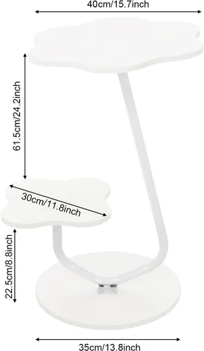 Miniatura 2 de Gdrasuya10 Mesa auxiliar con forma de flor para sofá, mesa auxiliar de 2 niveles, mesa de sofá blanca, bandeja de sofá, mesa auxiliar linda, mesa
