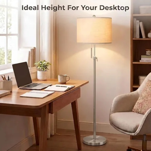 Miniatura 2 de Lámpara de pie de níquel cepillado para sala de estar, lámpara de pie ajustable con base de metal, lámpara de poste alto regulable de 3 vías