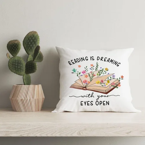 Miniatura 6 de HIWX Fundas de almohada de lectura de libros, fundas de almohada de aula de 18 x 18 pulgadas, la lectura es soñar con tus ojos abiertos, funda
