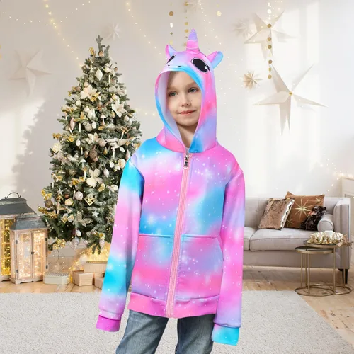 Miniatura 2 de Sudadera con capucha para niñas, sudadera con cremallera y bolsillos