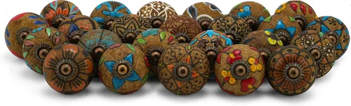 Miniatura 28 de Tiradores y pomos dorados para cajones, varios pomos de puerta antiguos para armarios de cocina, decoración bohemia de granja, juego de 6