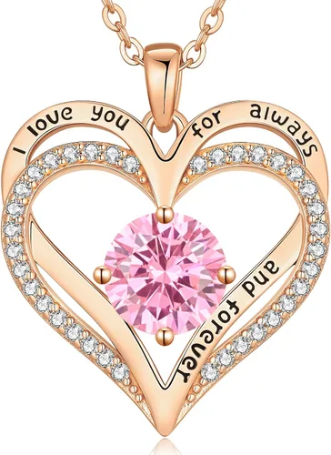 Miniatura 89 de LOUISA SECRET Love Heart Birthstone Necklaces for Women, Birthday Gift for Women, Anniversary Jewelry for Wife Her, 925 Sterling Silver Pendant