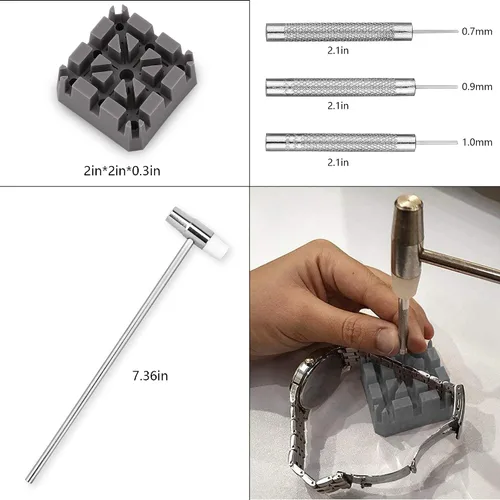 Miniatura 4 de XOOL Kit de reparación de relojes, herramienta de extracción de eslabones de correa de reloj, juego de herramientas de barra de resorte, kit