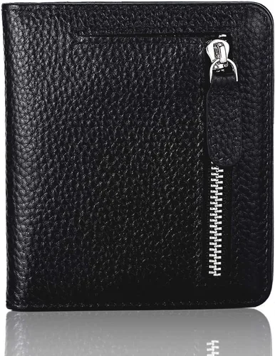Miniatura 10 de Funtor Cartera de cuero para mujer, pequeña y compacta, con bolsillo doble, bloqueo RFID, para mujer