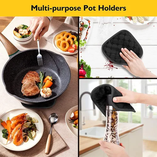 Miniatura 8 de Juego de 4 manoplas de horno y soportes para ollas de 500°F, soportes para ollas de cocina resistentes al calor, guantes de horno antideslizantes