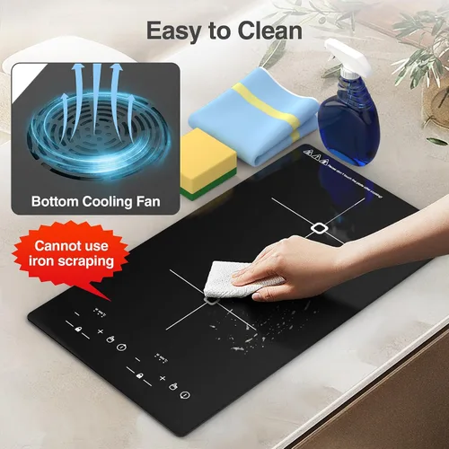 Miniatura 6 de VBGK Placa de cocción de doble inducción, 2300 W, 110 V, portátil, con pantalla táctil LED, 9 niveles de configuración, placa eléctrica con bloqueo