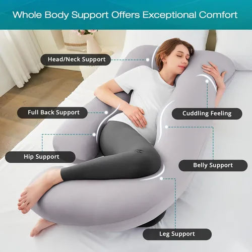 Miniatura 2 de Sasttie Almohadas de embarazo para dormir, almohada refrescante de cuerpo completo en forma de U con funda extraíble, imprescindible para mujeres