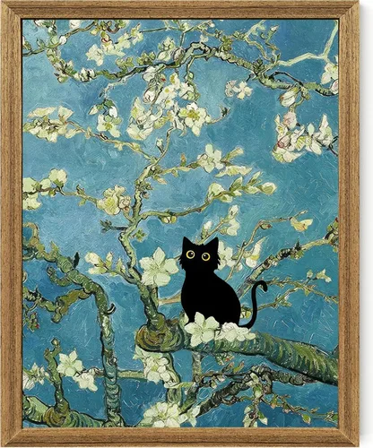 Fantasy Artists Van Gogh - Lienzo decorativo para pared, diseño de gato negro con diseño de almendra y diseño de gato negro, pósteres de pintura al