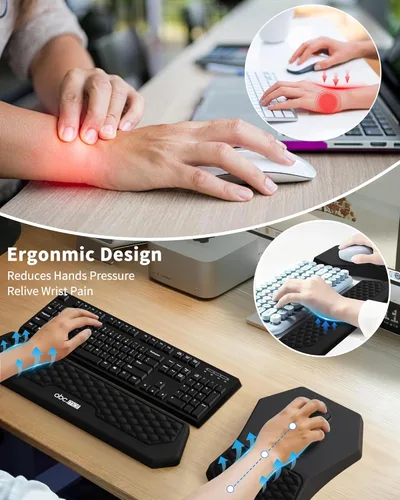 Miniatura 2 de Juego de alfombrilla ergonómica para mouse y reposamuñecas para teclado, diseño de masaje para aliviar el dolor del túnel carpiano, espuma Negro