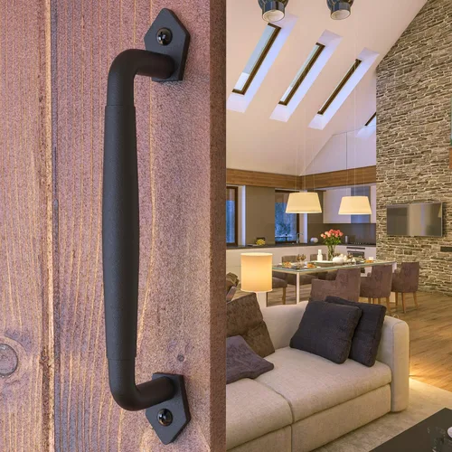 Miniatura 25 de Paquete de 2 manijas de barra recta de 8 pulgadas para puerta de granero, tiradores de hierro fundido negro para puertas correderas, puertas