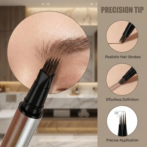 Miniatura 2 de Bolígrafo de cejas 4D de doble extremo, punta de pincel similar al cabello, 5 opciones de color, punta de precisión de 0.004 in, maquillaje 3#marrón