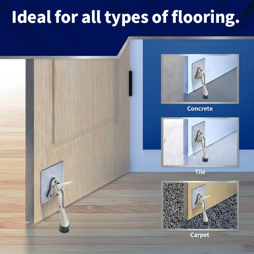 Miniatura 3 de HOME&I Tope de puerta abatible de 4 pulgadas con placa de montaje autoadhesiva grande, tope de puerta ajustable resistente, soporte de puerta