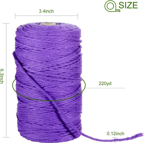 Miniatura 2 de POZEAN Cordón de macramé de 0.118 pulgadas, 0.118 pulgadas, 220 yardas (unos 656.2 ft), hilo de macramé de algodón 100% natural para colgar