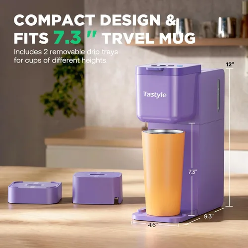 Miniatura 6 de Tastyle Cafetera de Una Sola Porción Caliente y Fría con Preparación Intensa, Pequeña Máquina de Café para Cápsulas K y Café Molido, Compatible