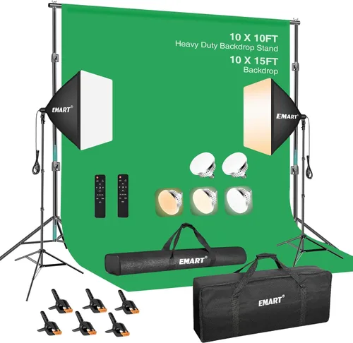 Miniatura 13 de EMART Sistema de soporte de telón de fondo de 8.5 x 10 pies, kit de iluminación profesional para fotografía con bombilla LED de 50 W, telón de fondo