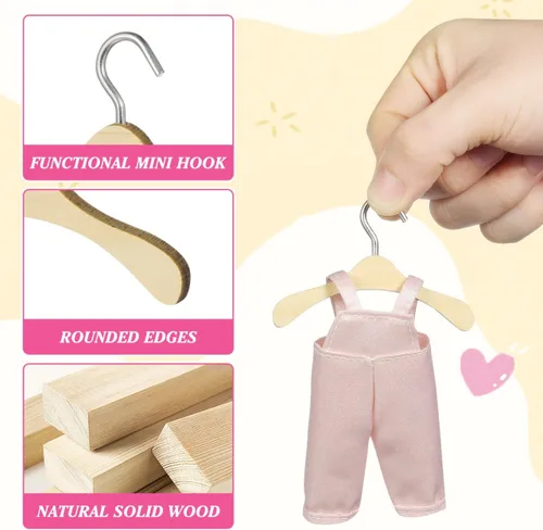 Miniatura 3 de TOYANDONA 10 perchas de madera para muñecas – Mini colgador de muñecas en miniatura para vestimenta para casas de muñecas, accesorios en miniatura
