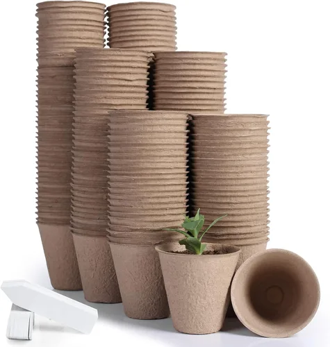 Miniatura 8 de JERIA Paquete de 50 macetas de turba de 3.15 pulgadas para semillero con 50 etiquetas de plantas, macetas de germinación de jardín al aire libre