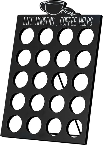 Miniatura 7 de Organizador de 12 cápsulas K para tazas, soporte de almacenamiento de cápsulas de café de madera compacta negra, organizador de Kcup para el hogar
