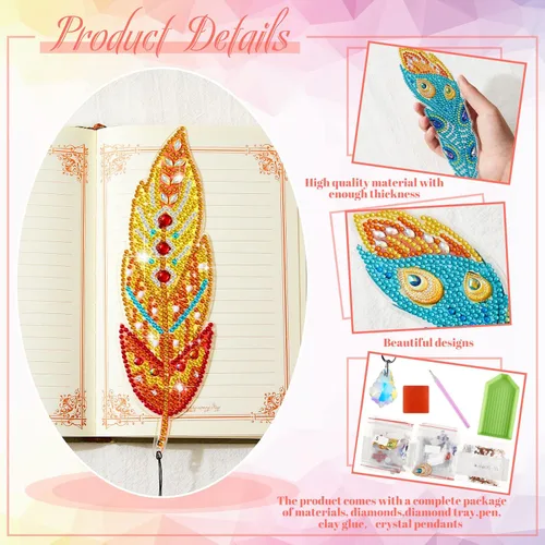 Miniatura 4 de Henoyso Juego de 6 marcadores de pintura de diamante, marcapáginas de plumas 5D, marcadores de diamantes de imitación para bricolaje, arte