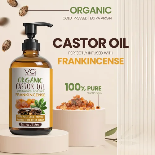 Miniatura 2 de VITAL AFFAIR Aceite orgánico de mezcla de ricino e incienso - 100% puro y natural, prensado en frío, sin refinar en botella de vidrio. Aceite