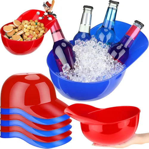 Miniatura 18 de Tanlade Casco de béisbol de plástico grande de 72 onzas, cuencos de béisbol, cuencos para aperitivos, helado, postre para trabajadores de Rojo