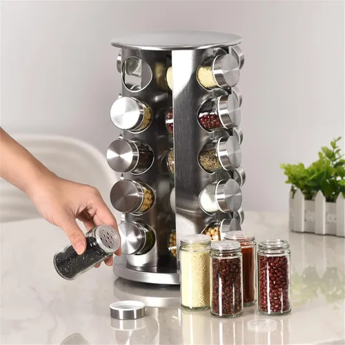 Miniatura 6 de EBIZ&TECH - Estante giratorio para 20 tarros de acero inoxidable con base antideslizante - Organizador de encimera de cocina para fácil acceso