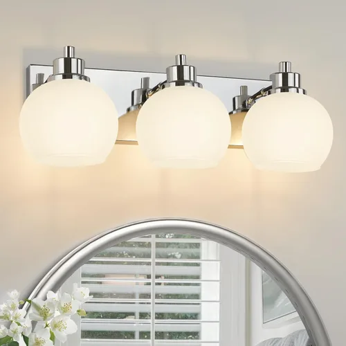 Miniatura 13 de Tuscarora Lámpara de tocador de baño de 3 luces, lámparas de baño negras y doradas, lámpara de tocador moderna con pantalla de vidrio transparente