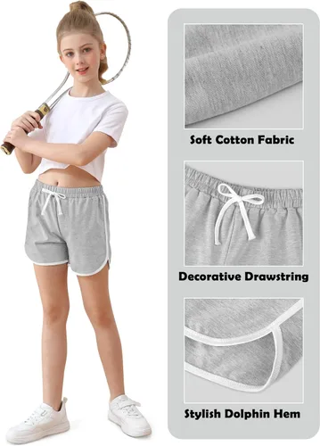 Miniatura 3 de Resinta Paquete de 5 pantalones cortos deportivos de algodón para niñas, pantalones cortos de correr activos, pantalones cortos de verano para niños