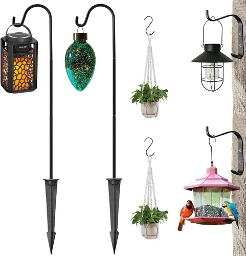 NUNET Gancho de pastor para comedero de pájaros, colgadores de plantas de aluminio de 33 pulgadas, soporte de antorcha Tiki desmontable para jardín,