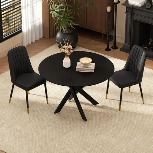 Miniatura 2 de RGZ Juego de mesa de comedor redonda negra de mediados de siglo para 2, mesa de cocina pequeña de madera circular de 36 pulgadas y 2 sillas