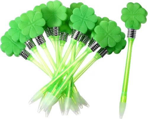 Zonon Bolígrafos del Día de San Patricio, bolígrafos LED de trébol, trébol de cuatro hojas, bolígrafo de tinta de gel negro que brilla en la