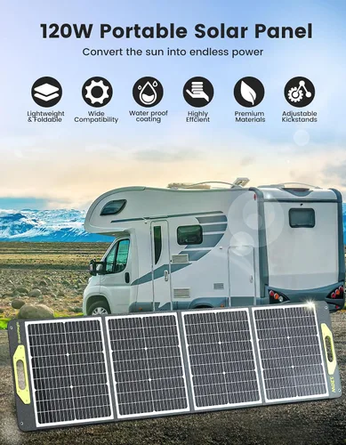 Miniatura 7 de Panel Solar Portátil de 120W, Panel Solar Plegable Greenmagic de 120W 19V para Camping al Aire Libre RV Hogar, Resistente al Agua IP67 con Estuche